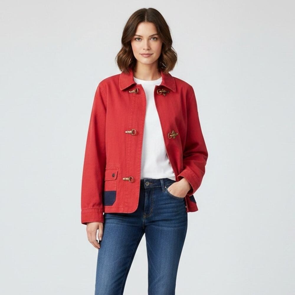 Vintage RALPH LAUREN Women's Fireman-Style Utility Jacket Red/Navy Size XL
